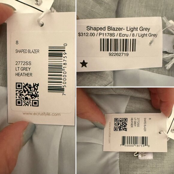 Ecru Womens Gray Blazer Size 8 Classic Shaped One Button Workwear Career Jacket - Picture 8 of 11